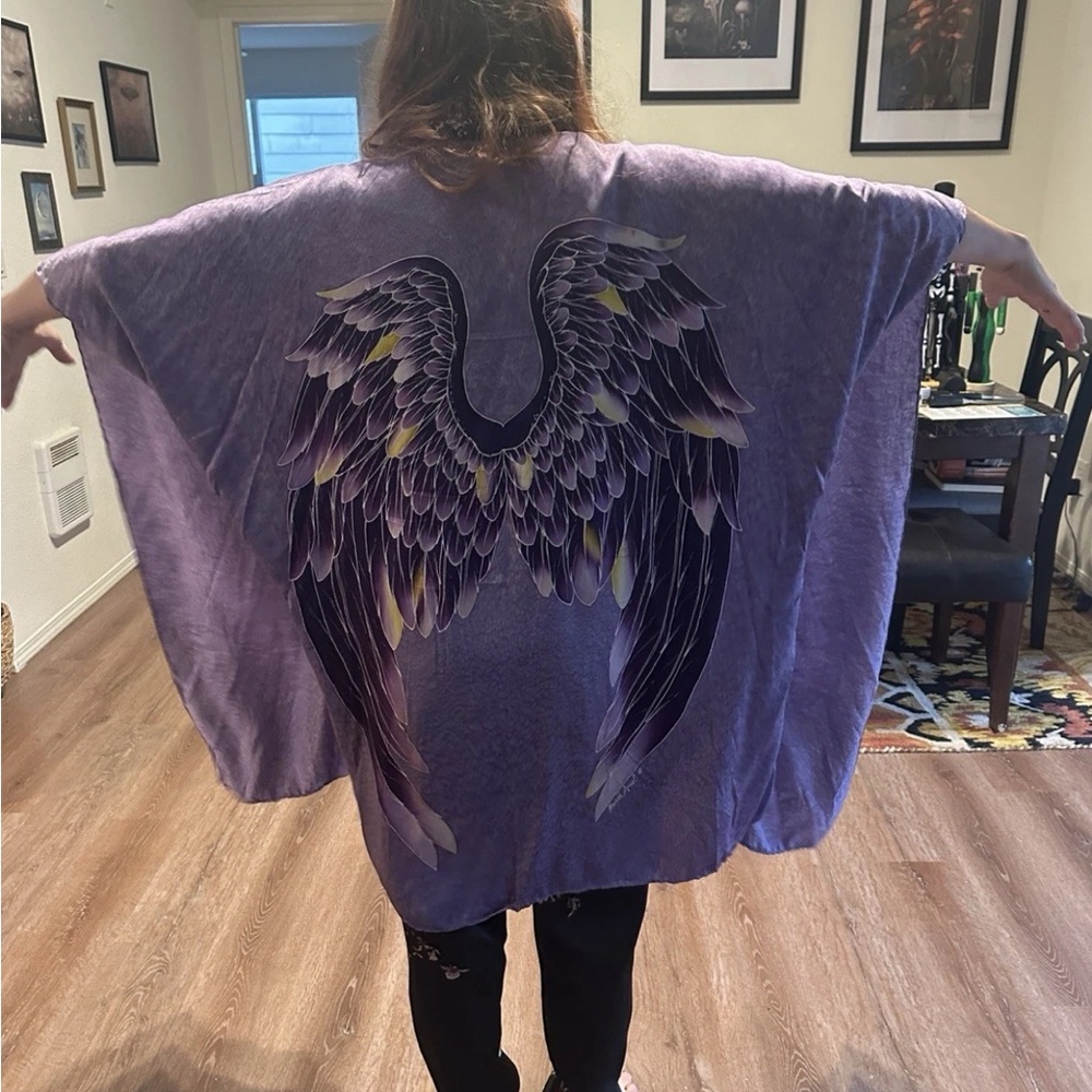 Goddess silks brand purple Angel wing kimono duster